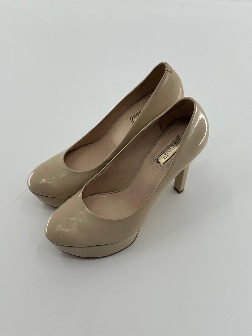 Guess Nude Patent Platform Pump Heels